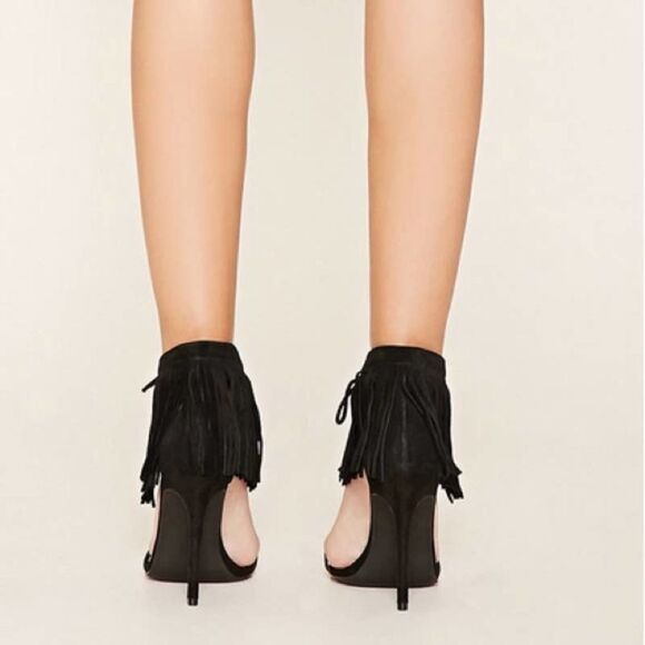 Forever 21 black fringe lace up heels - Picture 3 of 8